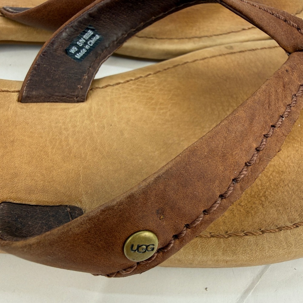 UGG Tuolumne Leather Flip Flop Sandals Tan Brown Thong  Womens 9 - Picture 7 of 8